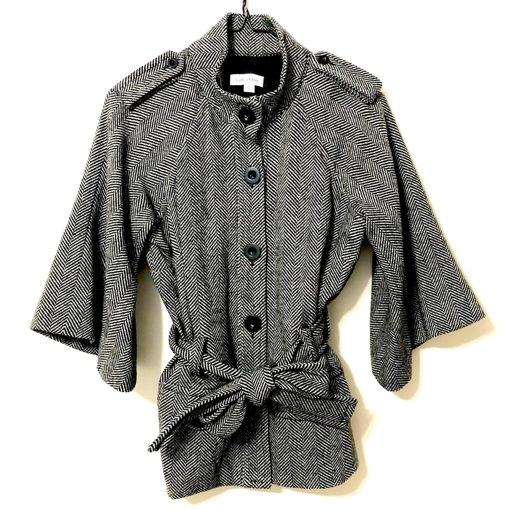 Calvin Klein Jacket Coat Belted Designer-Look 3/4 Sleeves Size 4